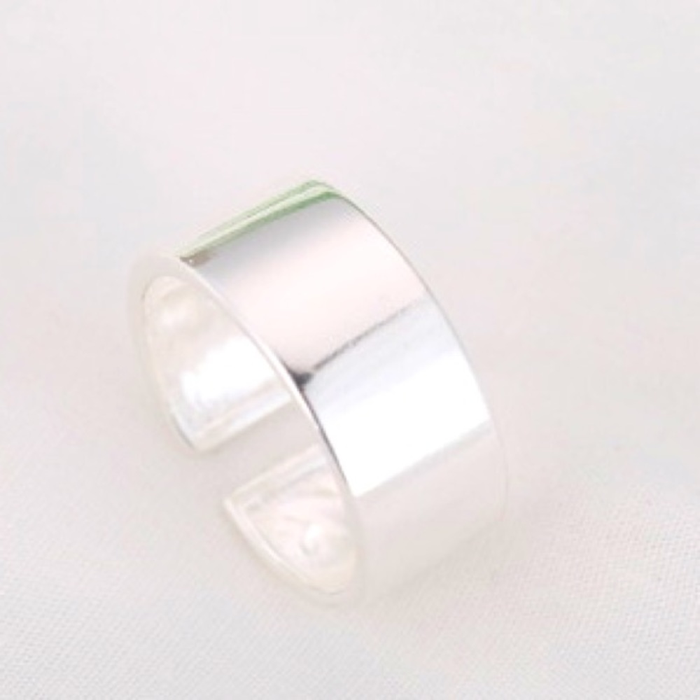 Simple wide sterling silver cuff ring, adjustable - Picture 2 of 4